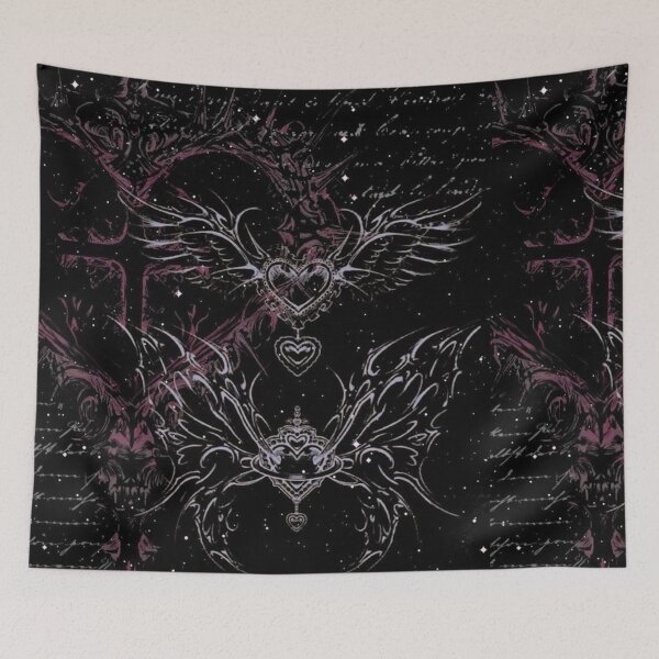 Item preview, Cyber Gothic Winged Heart | Dark Y2K Chrome Script Aesthetic designed and sold by BrontesWhimsyStore.