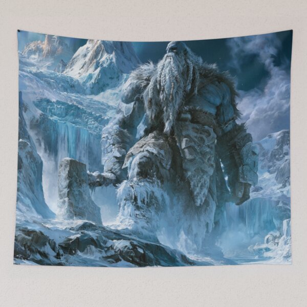 Item preview, A colossal Frost Giant standing upon a vast frozen mountain plateau, Fantasy & Mythological Creatures designed and sold by CDC40.