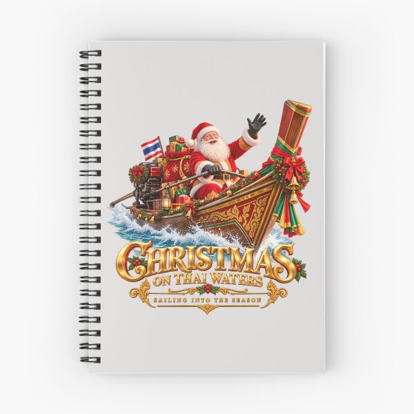 Aperçu de l'œuvre Le Père Noël thaïlandais en bateau à longue queue créée et vendue par Fur Damage Co. | Funny Husky Designs.