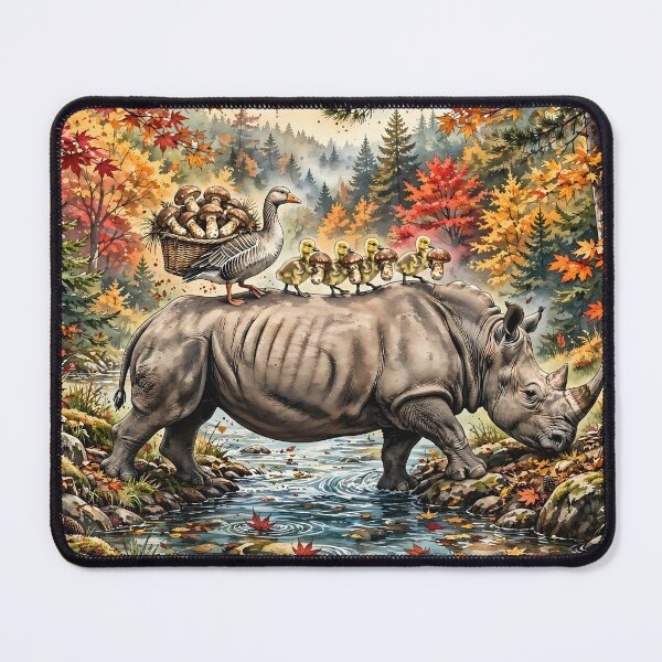 Item preview, Goose Family Carrying Matsutake Mushrooms on a Rhino designed and sold by m-y-A-I-A-R-T-.
