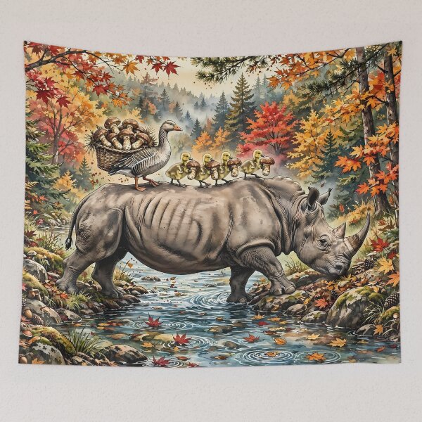 Item preview, Goose Family Carrying Matsutake Mushrooms on a Rhino designed and sold by m-y-A-I-A-R-T-.