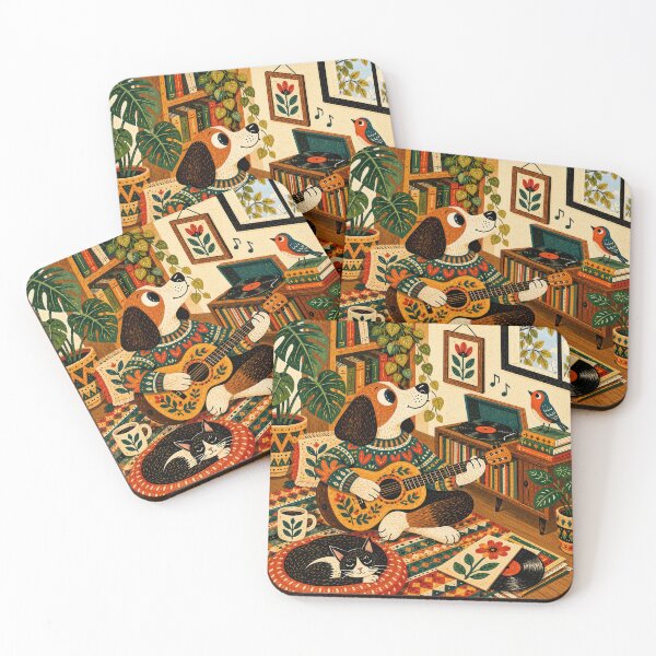 Item preview, Wall Art - Postcard - T-shirt: Cozy Music Loving Dog designed and sold by ForeverPrintsOK.