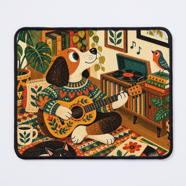 Item preview, Wall Art - Postcard - T-shirt: Cozy Music Loving Dog designed and sold by ForeverPrintsOK.