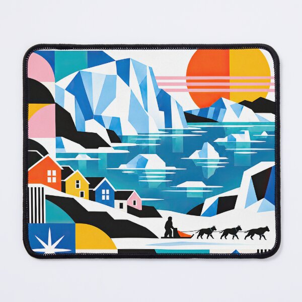 Item preview, Colorful geometric Greenland travel poster featuring icy mountai designed and sold by ckybe.
