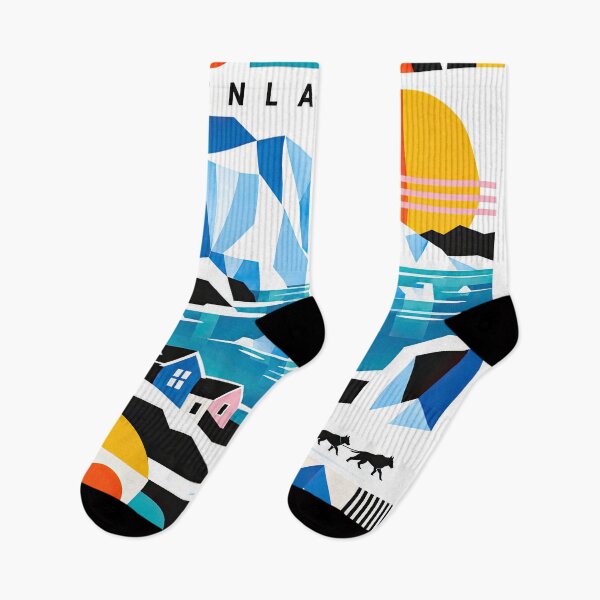 Item preview, Colorful geometric Greenland travel poster featuring icy mountai designed and sold by ckybe.