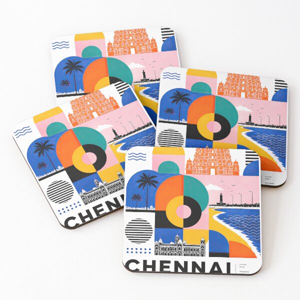 Item preview, Colorful Chennai travel poster featuring geometric coastal scene designed and sold by ckybe.