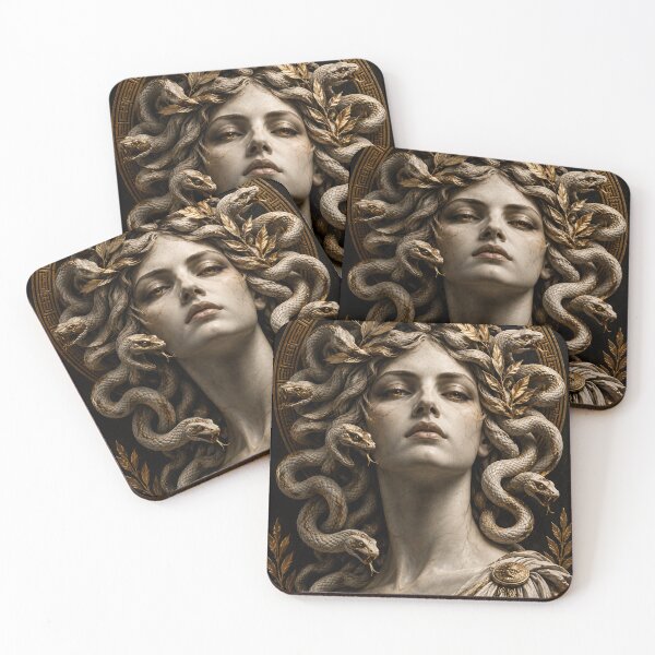 Item preview, Medusa Greek Mythology – Classical Marble Sculpture with Gold Details designed and sold by MythicRelics.