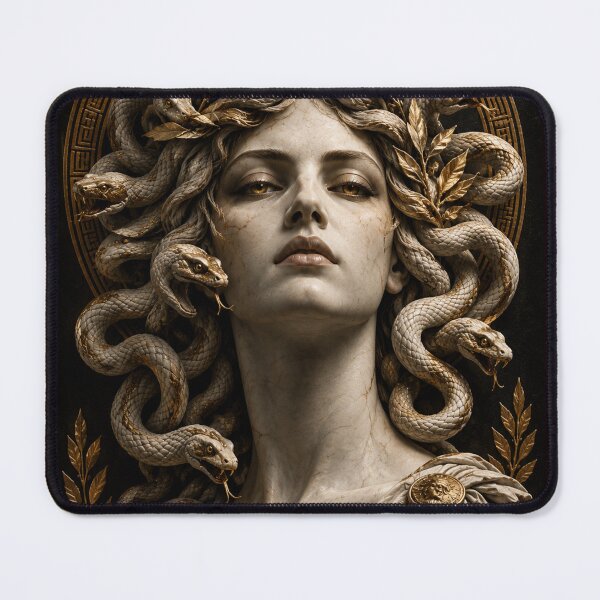 Item preview, Medusa Greek Mythology – Classical Marble Sculpture with Gold Details designed and sold by MythicRelics.