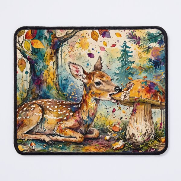Item preview, Cute Fawn Eating Porcini Mushroom in Autumn Forest designed and sold by m-y-A-I-A-R-T-.