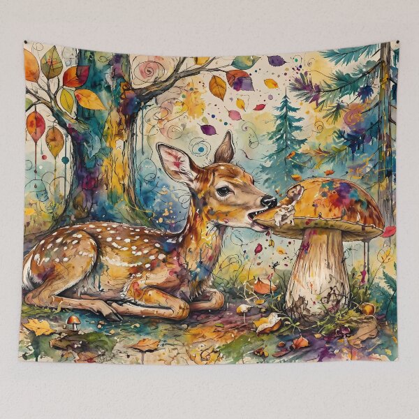 Item preview, Cute Fawn Eating Porcini Mushroom in Autumn Forest designed and sold by m-y-A-I-A-R-T-.