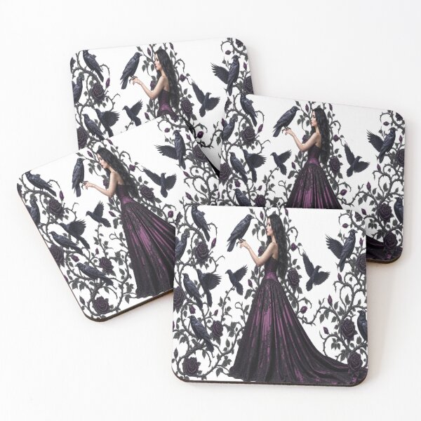 Item preview, Gothic Enchantress with Ravens and Dark Purple Rose Pattern Digital Art designed and sold by AfresStudio.