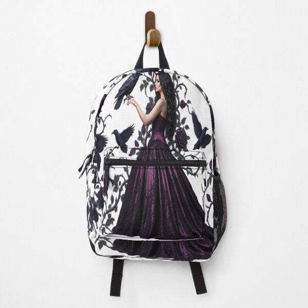 Item preview, Gothic Enchantress with Ravens and Dark Purple Rose Pattern Digital Art designed and sold by AfresStudio.