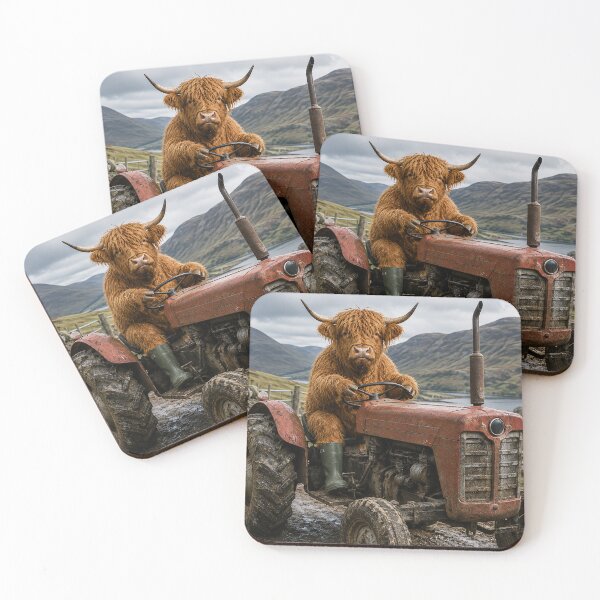 Item preview, Funny Highland Cow Driving a Tractor - Scottish Highland Farm Art designed and sold by Collymore.