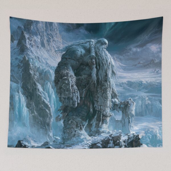 Item preview, A colossal Frost Giant standing upon a vast frozen mountain plateau, Fantasy & Mythological Creatures designed and sold by CDC40.