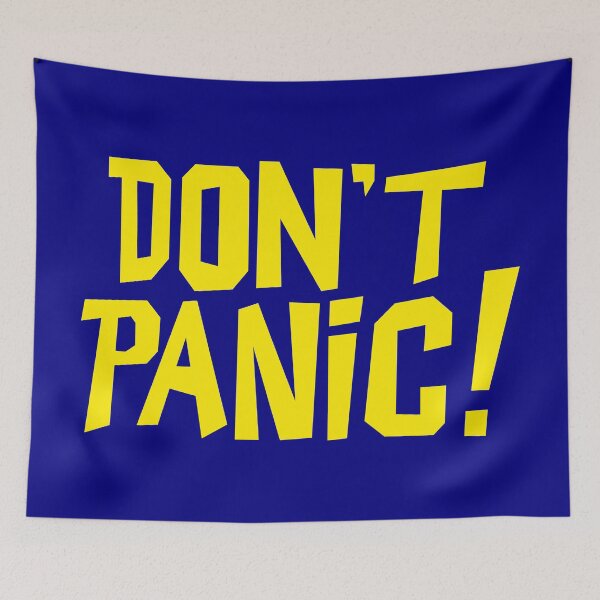 Item preview, NDVH Don't Panic - Yellow on navy H2G2 designed and sold by Nik’s T-Shirts.
