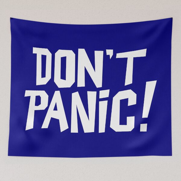 Item preview, NDVH Don't Panic - White on navy H2G2 designed and sold by Nik’s T-Shirts.
