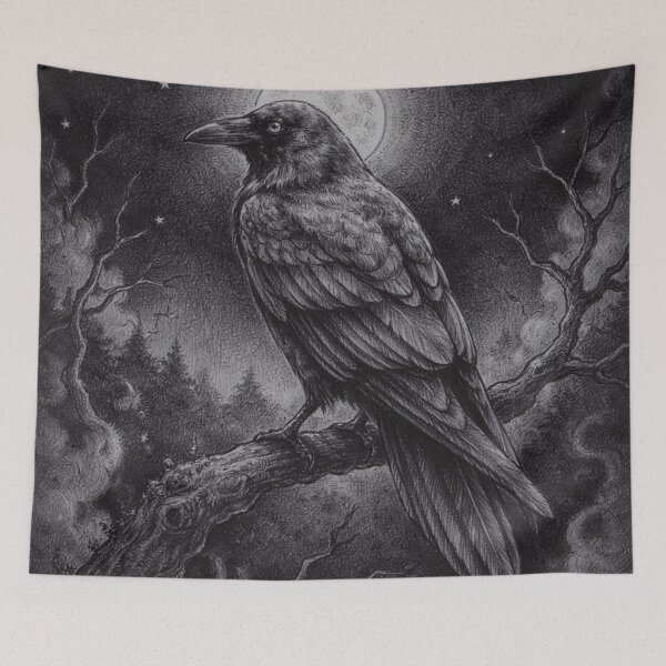 Item preview, Mystical Raven Spirit – Gothic Moonlit Fantasy Bird Art designed and sold by JanjjaSoulInk.
