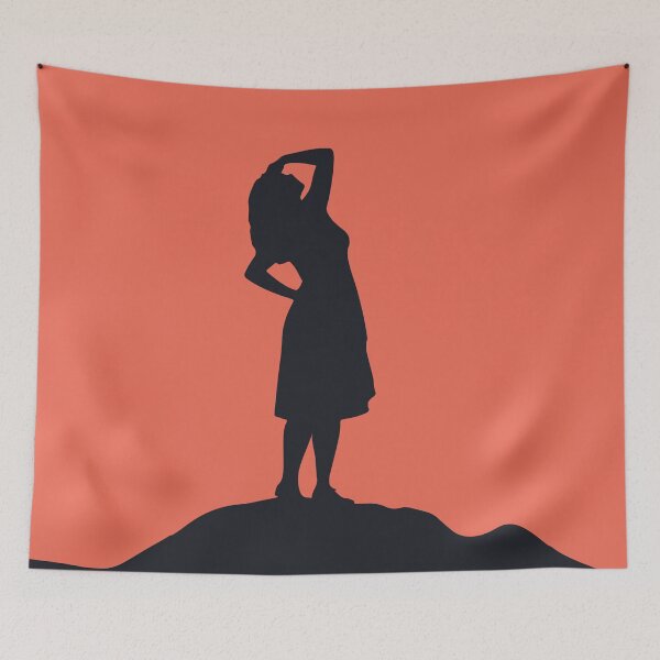 Item preview, Hilltop Sunset Silhouette Woman Standing Against a Golden Orange Sky designed and sold by AtonuHaque.