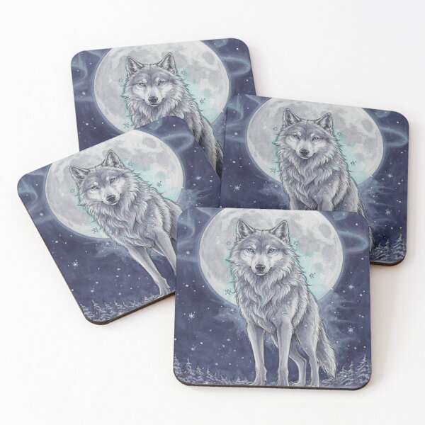 Item preview, Mystical Arctic Wolf Spirit – Winter Moon Fantasy Art designed and sold by JanjjaSoulInk.