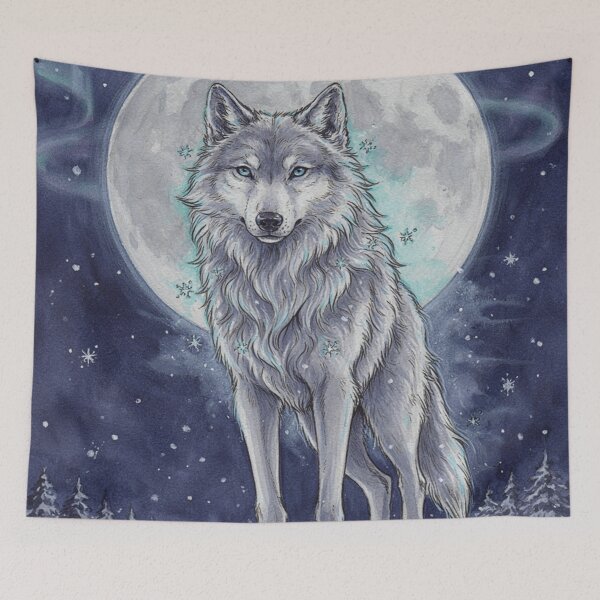 Item preview, Mystical Arctic Wolf Spirit – Winter Moon Fantasy Art designed and sold by JanjjaSoulInk.