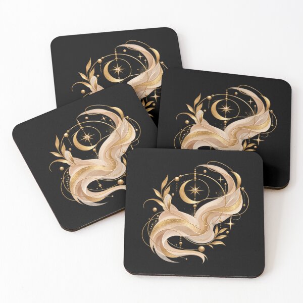 Item preview, Boho Celestial Fluid Moon and Leaves Gold Art designed and sold by BohoMysticArt.