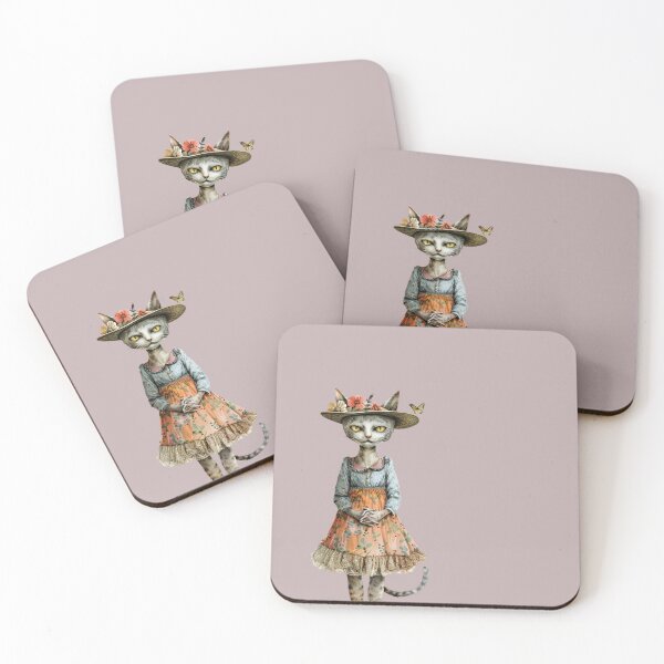 Item preview, Vintage Anthropomorphic Cat in Floral Dress – Cottagecore Aesthetic designed and sold by EVESTUDIOART.
