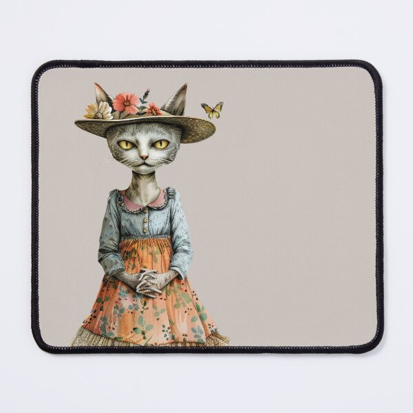 Item preview, Vintage Anthropomorphic Cat in Floral Dress – Cottagecore Aesthetic designed and sold by EVESTUDIOART.