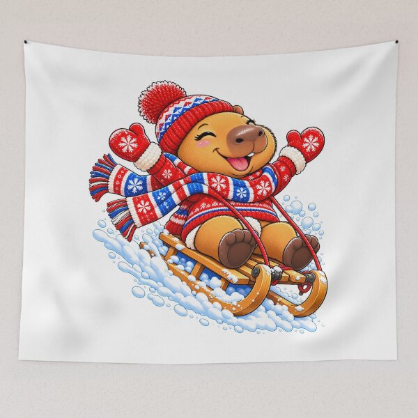 Item preview, Cute Sledding Capybara – Winter Snow Adventure designed and sold by CapybaraTravels.