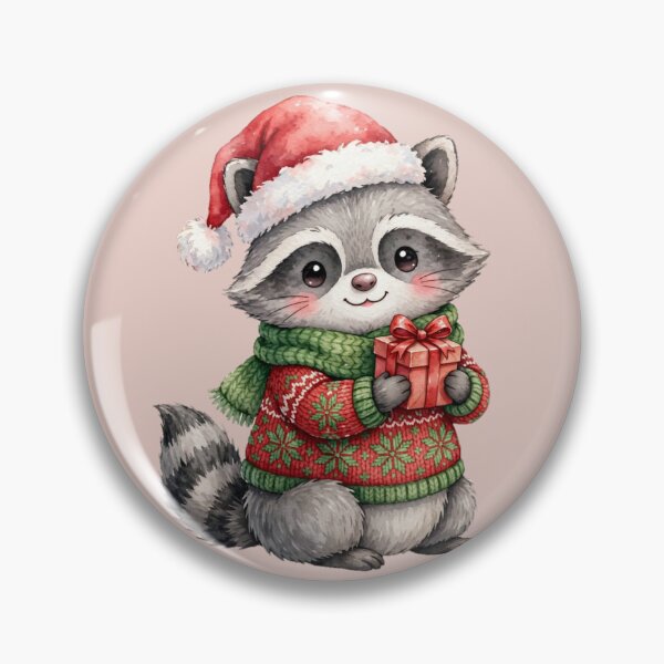 Item preview, Cozy Christmas Raccoon with a Holiday Gift designed and sold by PunchDrop.