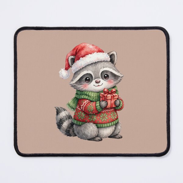 Item preview, Cozy Christmas Raccoon with a Holiday Gift designed and sold by PunchDrop.