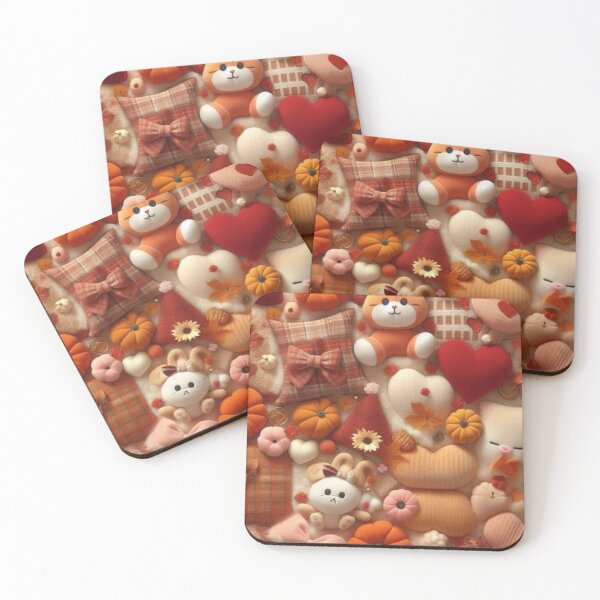 Aperçu de l'œuvre Collage de peluches kawaii automnales et mignonnes, fond d'écran citrouille esthétique d'automne créée et vendue par EatPrayLive.