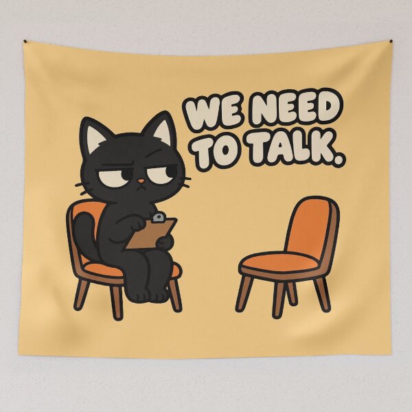 Item preview, We Need to Talk Black Cat Funny Conversation designed and sold by MewMade.