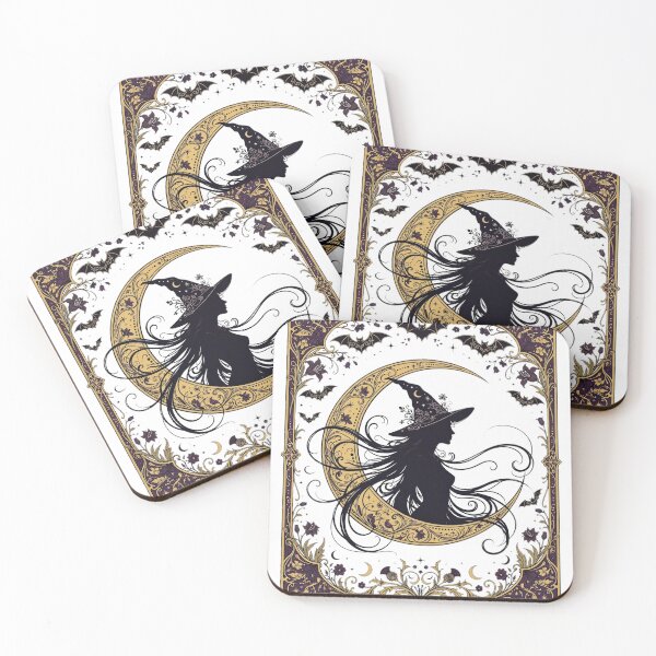 Aperçu de l'œuvre Art Nouveau Witch and Crescent Moon - Elegant Halloween T-Shirt créée et vendue par Worn and Witty.
