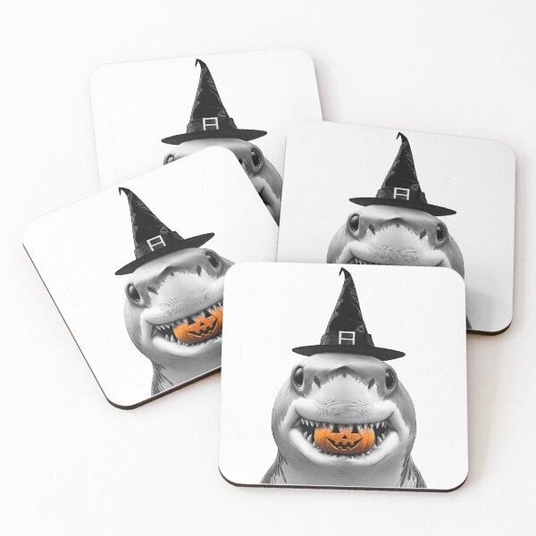 Item preview, Halloween Shark with Witch Hat and Pumpkin designed and sold by PLisasPets.
