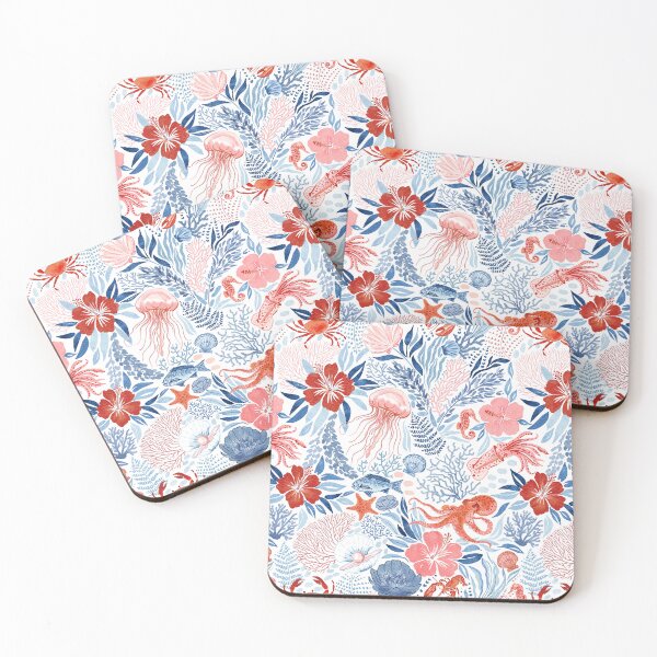 Item preview, Rock Pool Botanical - Red and Navy  designed and sold by TigaTiga.