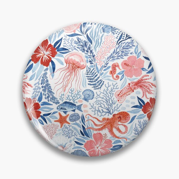 Item preview, Rock Pool Botanical - Red and Navy  designed and sold by TigaTiga.