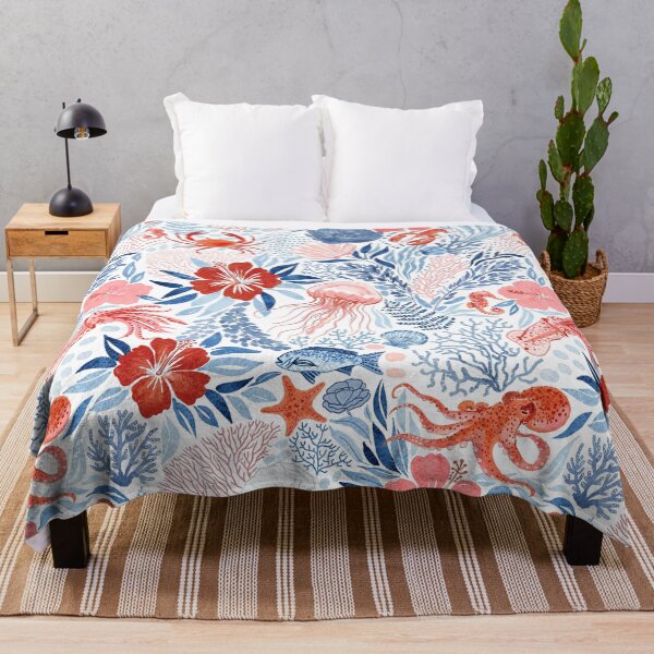Item preview, Rock Pool Botanical - Red and Navy  designed and sold by TigaTiga.
