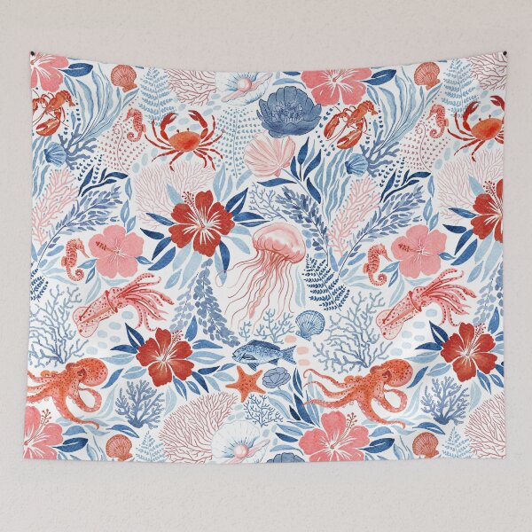 Item preview, Rock Pool Botanical - Red and Navy  designed and sold by TigaTiga.