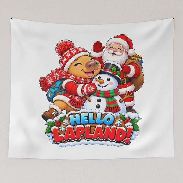Item preview, Cute Lapland Capybara – Santa & Snowman Winter Adventure designed and sold by CapybaraTravels.