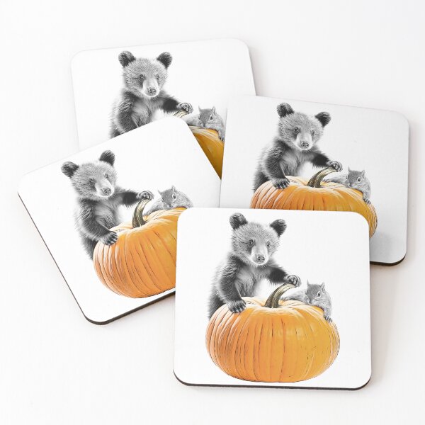 Item preview, Cute Bear Cub and Squirrel Behind Pumpkin designed and sold by PLisasPets.