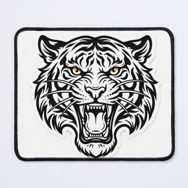 Item preview, Fierce Roaring Tiger Head Line Art Tattoo designed and sold by SnapStickerHub.