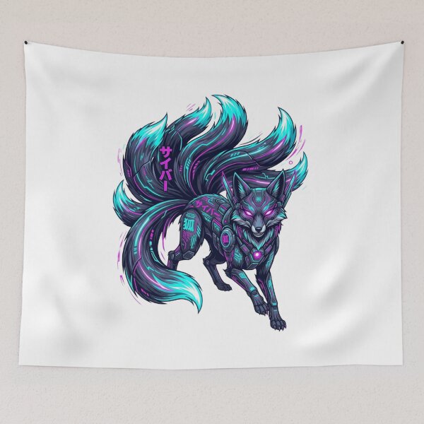 Item preview, Cyberpunk Nine Tailed Kitsune Fox Art designed and sold by RoyalDeluxGo.