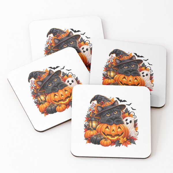 Item preview, ? Halloween Black Cat Witch with Pumpkin and Ghost – Spooky Autumn Design designed and sold by Magounette.