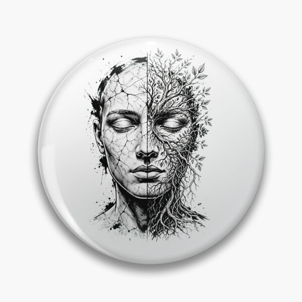 Item preview, Cracked Nature Kintsugi Tree Face Surreal Black and White Art designed and sold by  One City Two Children Studio.