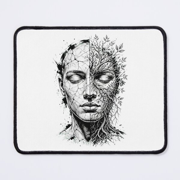 Item preview, Cracked Nature Kintsugi Tree Face Surreal Black and White Art designed and sold by One City Two Children Studio.