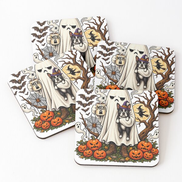Item preview, Grumpy Ghost Holding Black Pug Dog Meh Coffee Cup Halloween  designed and sold by KristianNes.
