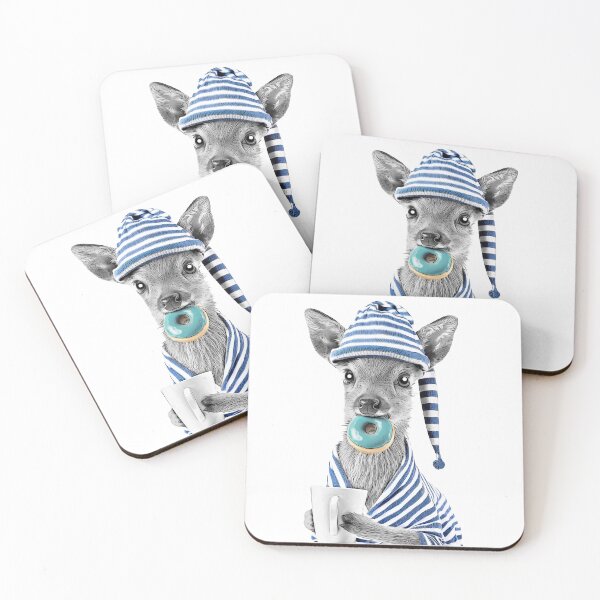 Item preview, Cute Fawn in Blue Bathrobe with Donut Wall Art    designed and sold by PLisasPets.