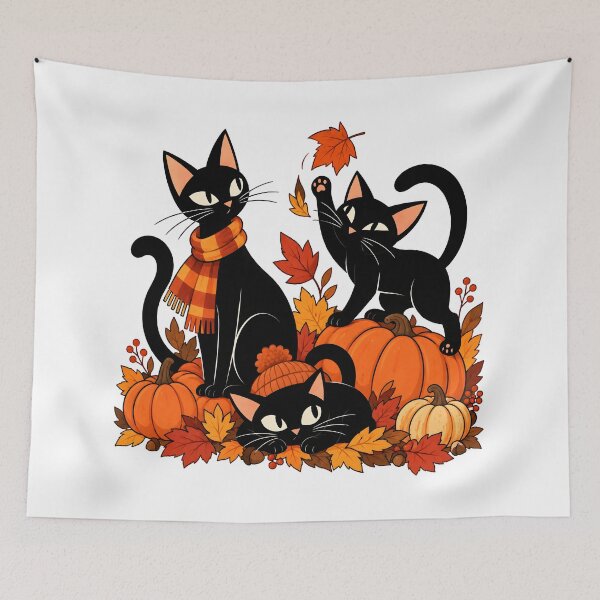 Item preview, Three Cute Black Cats Cozy Autumn Minimalist Fall lovers Gift  designed and sold by Artycom.
