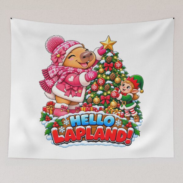 Item preview, Cute Lapland Capybara Girl – Christmas Tree & Elf Adventure designed and sold by CapybaraTravels.