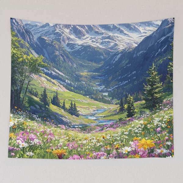 Item preview, Where The Wildflowers Meet The Mountains Gustav Klimt Flower Garden Nature Painting Landscape Scenery Digital Illustration designed and sold by Matt_Smith.